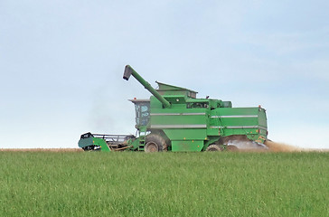 Image showing harvesting harvester on a crop field