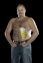 Image showing strong man with naked beer belly
