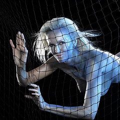 Image showing blue bodypainted woman