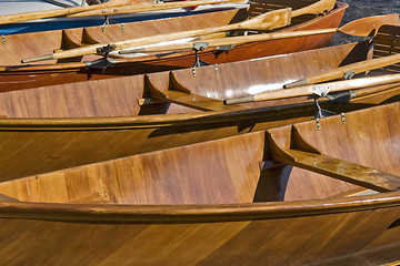 Image showing wooden rowboats