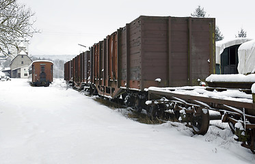 Image showing old railway car at winter time