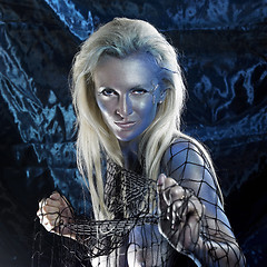 Image showing blue bodypainted woman