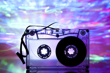 Image showing Cassette tape and multicolored lights