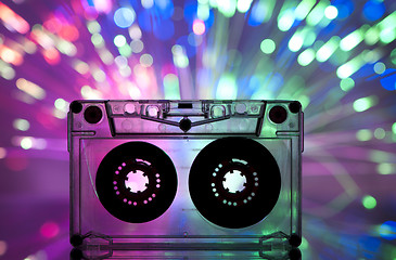 Image showing Cassette tape and multicolored lights