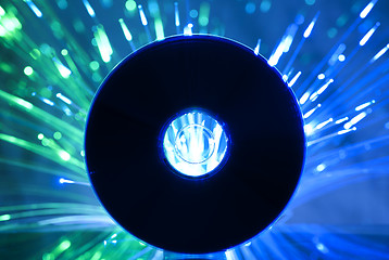 Image showing Compact disc and Multicolored blue lights 