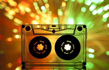 Image showing Cassette tape and multicolored lights
