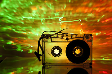 Image showing Cassette tape and multicolored lights