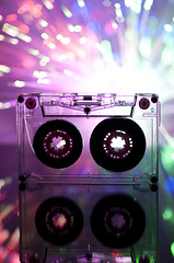 Image showing Cassette tape and multicolored lights