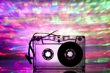 Image showing Cassette tape and multicolored lights