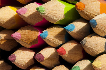 Image showing Multicolored pencils arranged background