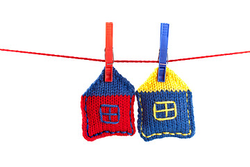 Image showing two knitted colorful houses