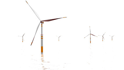 Image showing white wind turbine generating electricity on sea