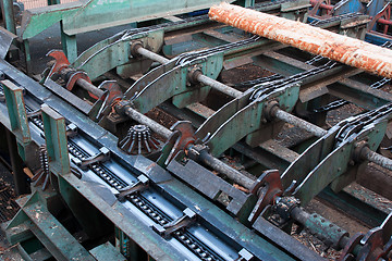 Image showing Lumber industry - cutting line in saw mill 