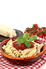 Image showing Spirelli with tomato sauce