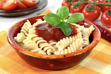 Image showing Spirelli with tomato sauce