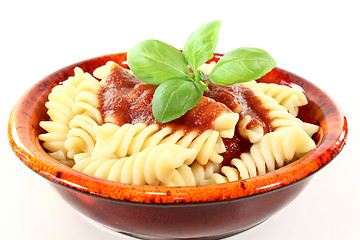 Image showing Spirelli with tomato sauce