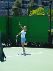Image showing Female Tennis player serving