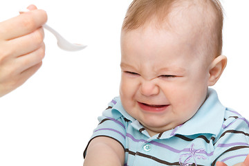 Image showing Little boy refuses to eat