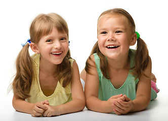 Image showing Two little girls are playing