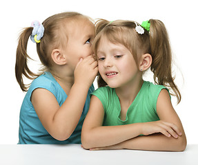 Image showing Two little girls are chatting