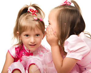 Image showing Two little girls are chatting