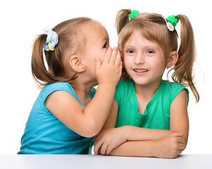 Image showing Two little girls are chatting