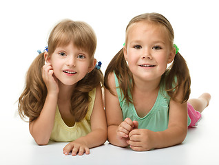 Image showing Two little girls are playing