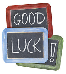 Image showing good luck wishes on blackboard