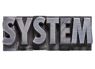 Image showing system word in metal type