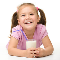 Image showing Little girl with a glass of milk