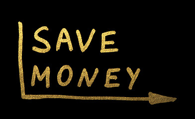 Image showing Save money concept gold color text