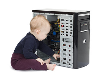 Image showing young child with open computer