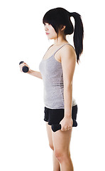 Image showing Chinese girl lifting hand weights.