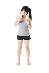 Image showing Chinese girl lifting hand weights.