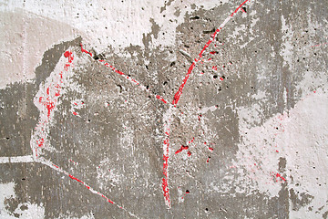 Image showing Grey grungy wall with red