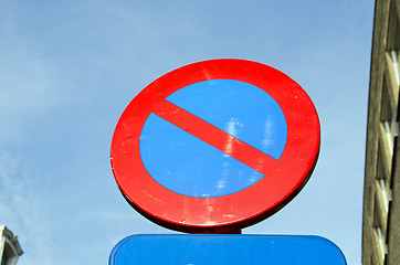 Image showing Road restrictive sign not to stand against sky 