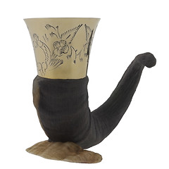 Image showing Drinking horn with brass accents