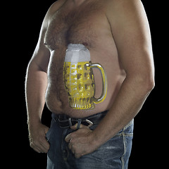 Image showing man with painted beer belly