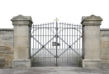 Image showing wrought-iron gate and wall