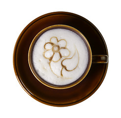 Image showing brown porcelain cup with marbled milk froth