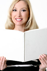 Image showing Female with open blank book