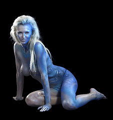 Image showing blue bodypainted woman