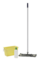 Image showing cleaning mop with bucket and cleaner