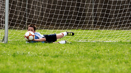 Image showing Goalie saves the game