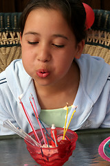 Image showing Girl blowing out candles