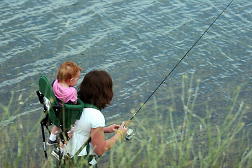 Image showing Mother fishing with a baby