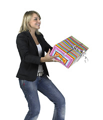 Image showing cute girl delivering or recieving a present