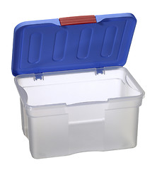 Image showing translucent plastic box with blue top