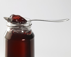 Image showing jelly with glass and spoon