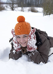 Image showing girl in the snow while having fun